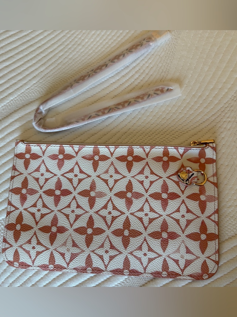 Louis Vuitton Monogram Pouch Wallet White Pink Print Gold Hardware 9.5”X 6” New